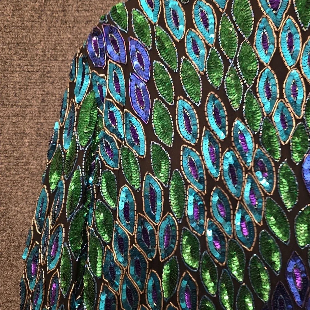 Vtg‎ Laurence Kazar Jacket Womens Large Multicolor Silk Beaded Sequin Peacock